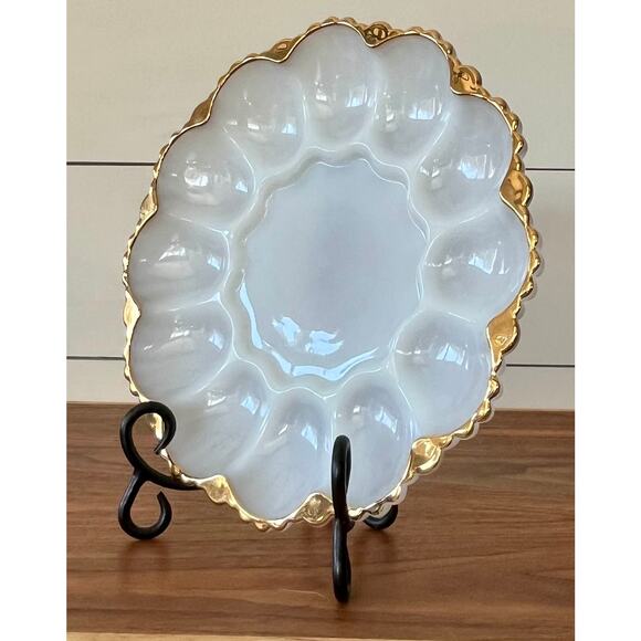 Deviled Egg Server Swirl Golden Anniversary by Anchor Hocking 1950's Vintage - Picture 1 of 5